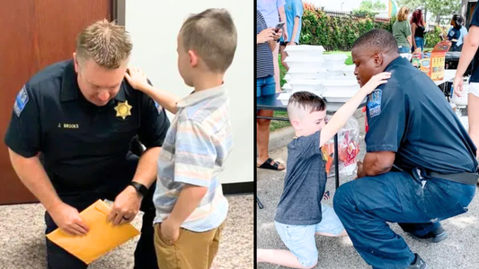 7-year-old boy prays with police officers