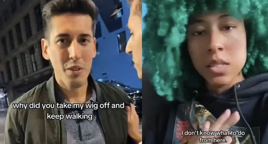 Man takes woman's wig, then she gets the last laugh